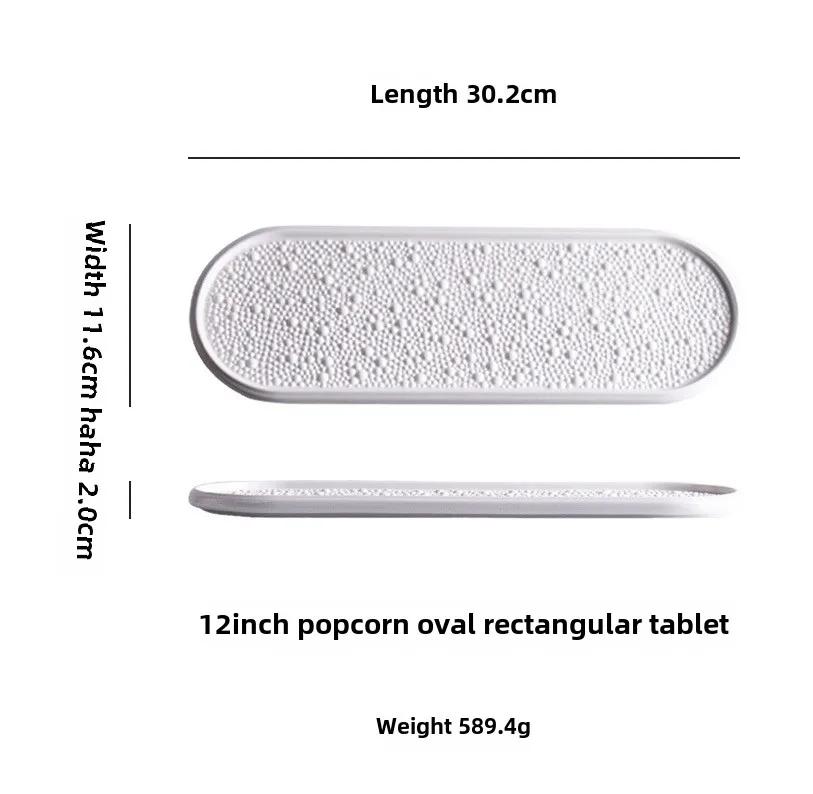 Pure White Bead Dot Texture Ceramic Sushi Plate Oval Dessert Plate Snack Plate Dim Sum Dish Molecular Cuisine Creative Tableware