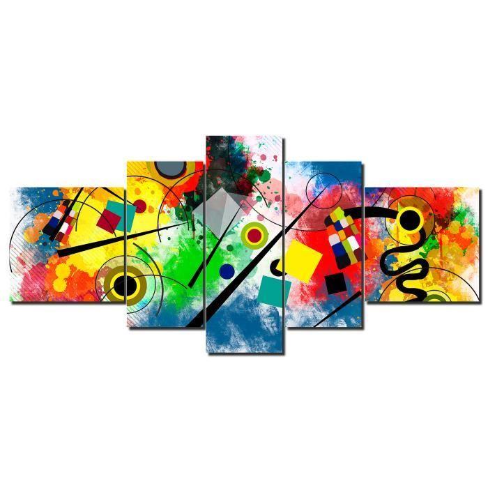 Tableau Décoration Moderne - DEKOARTE - Impression Sur Toile - 5 Pièces - 180 x 85 cm - Abstrait Rouge Bleu