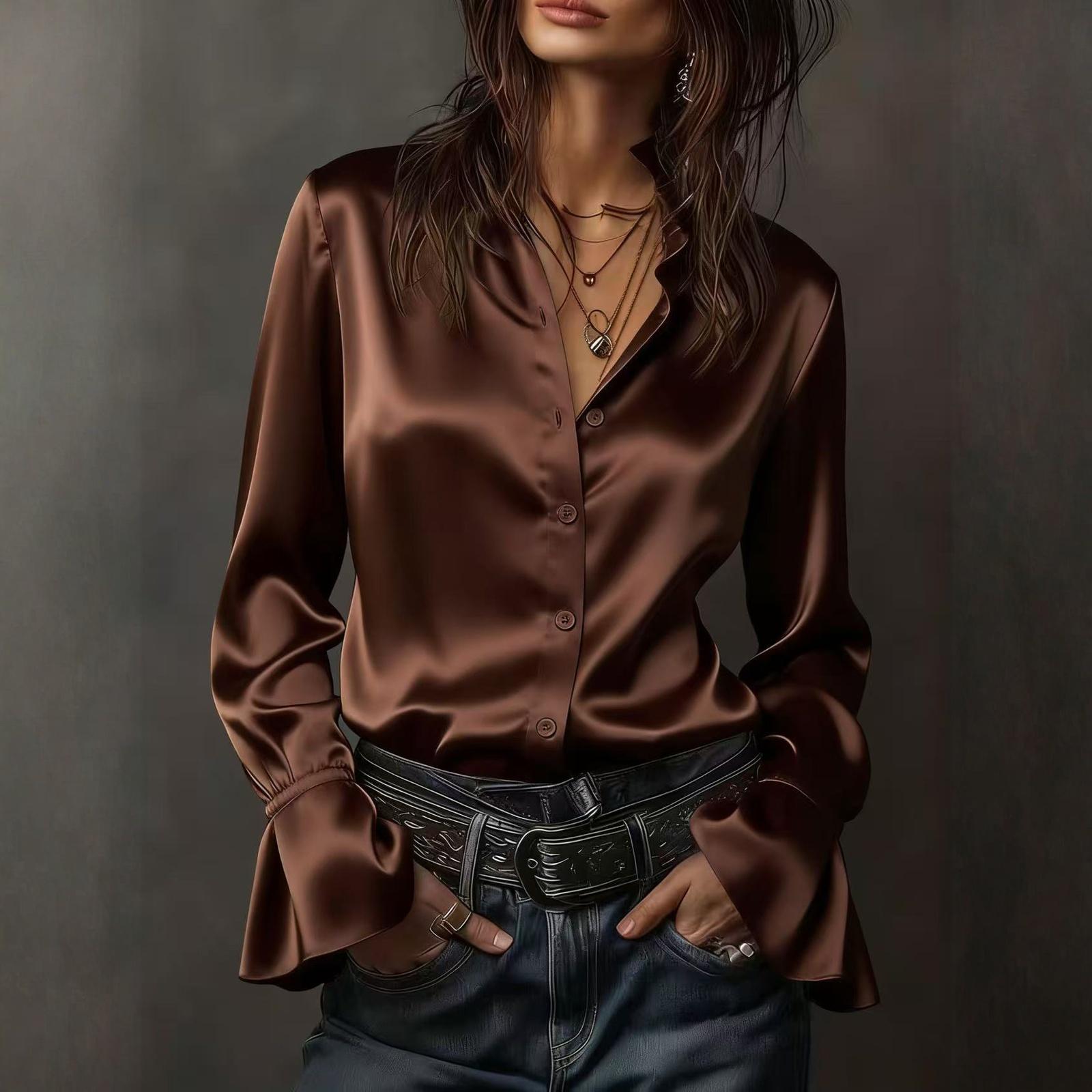 Женская модная рубашка-пуловер с лацканами и короткими рукавами, подчеркивающая темперамент L