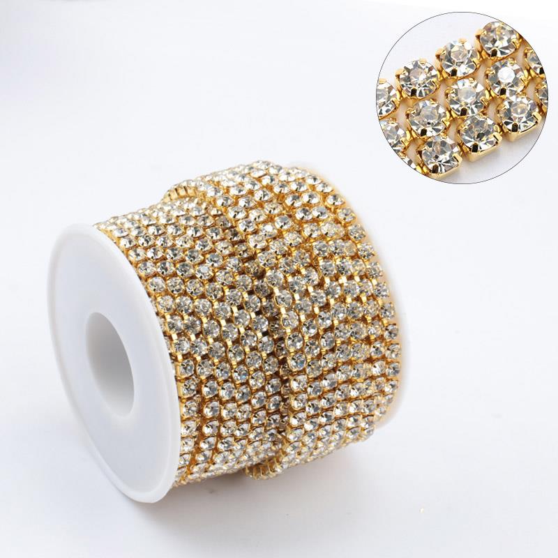 SS6 - SS16 Glitter Sew - On Rhinestone Cup Chain Crystal Cup Chain Rhinestone Trimming for Decoration