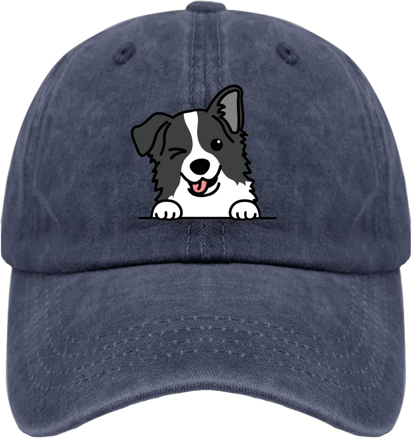 

Winking Border Collie Dog Peeking Dad Hat Adjustable Polyester Baseball Cap Casual Unisex Adult One Size