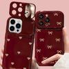 Burgundy Bow Love Lanyard for Apple 17 New Year Mobile Phone Case Iphone15promax Silicone 16 Women