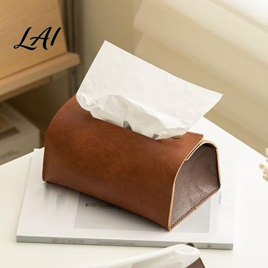 Multipurpose Storage Case PU Leather Tissue Box Foldable Retro Style Holder Dining Room Organizer Decorative Desktop Organizer for Office Desk Home
