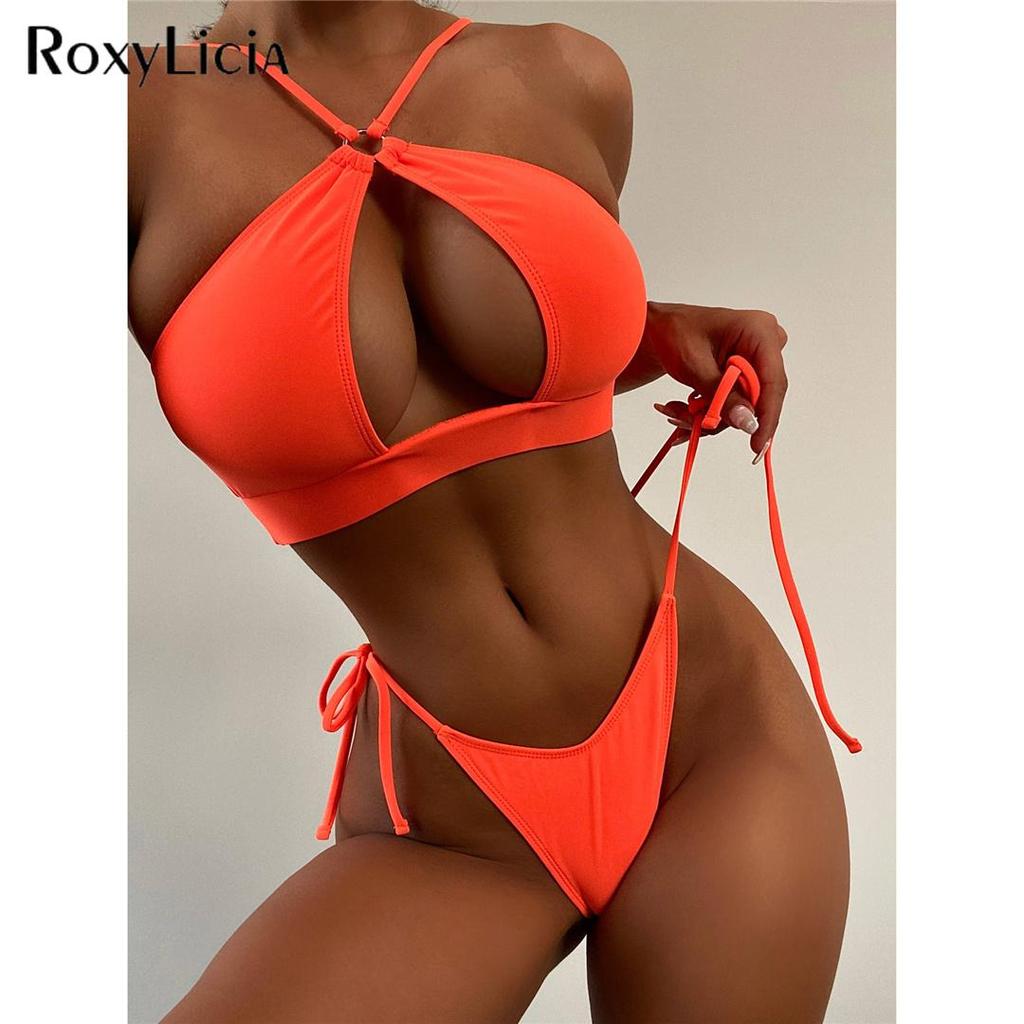 Cut Out Halter Bikini Weiblichen Badeanzug Frauen Bademode Zwei-stück Bikini set Gepolsterte Riemchen Badende Badeanzug Schwimmen Dame