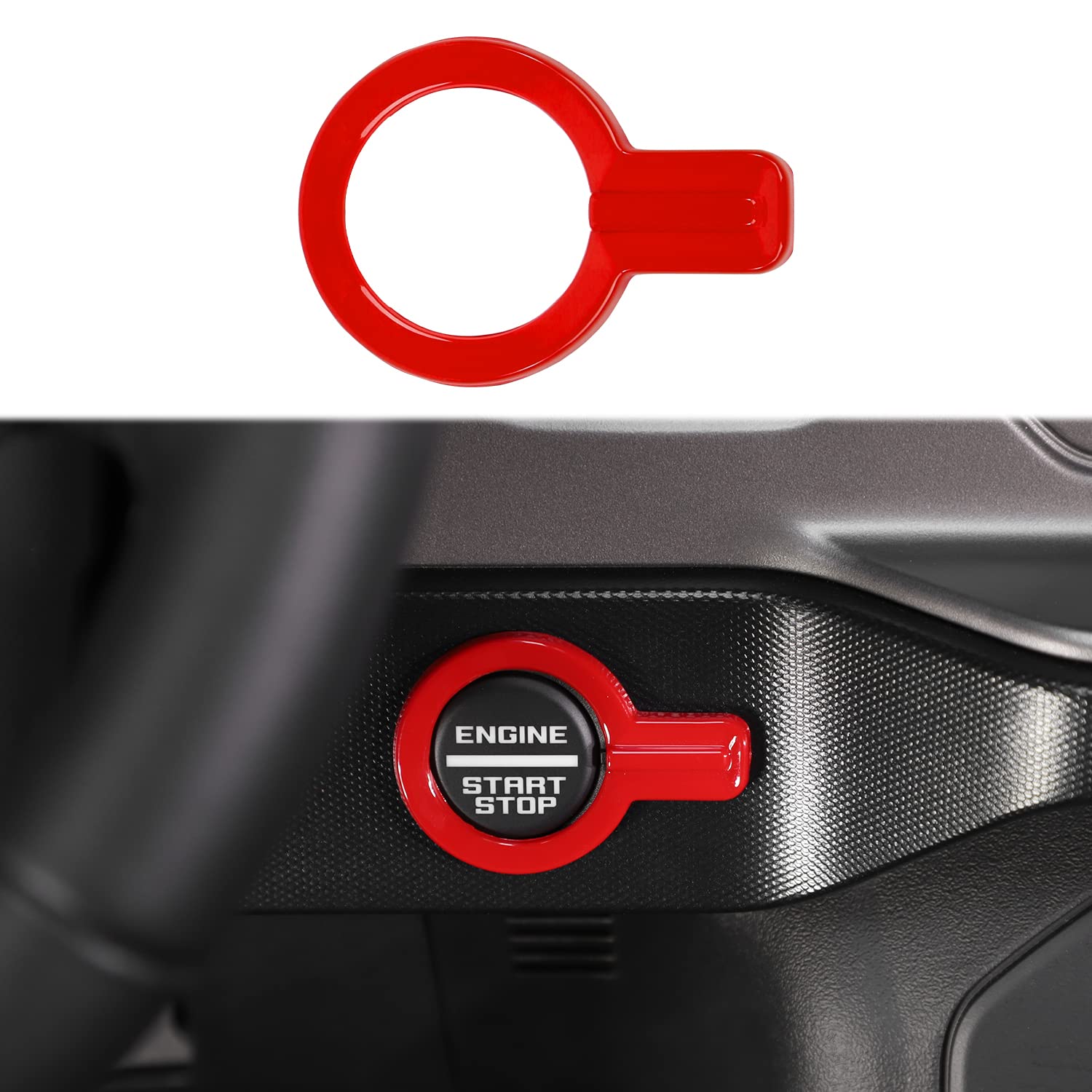 Lkip Push Start Button Ring Compatible with Ford Bronco -2025, Engine Start Stop Button Cover Trim for Bronco Interior Accessories(Carbon Fiber) красный