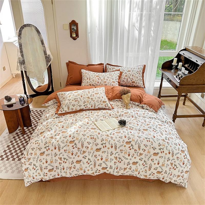 Floral Duvet Cover Queen Vintage Plaid Patchwork Bedding Set Boho Farmhouse Reversible Comforter Cover for Girls Women 4pcs Set