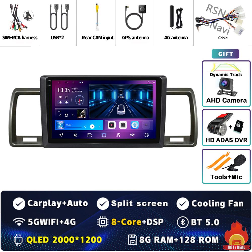 Android 14 Carplay Car Radio For Toyota Hiace 2004 - 2019 Multimedia Video Player Navigation GPS Stereo 2 Din Head Unit WIFI+4G
