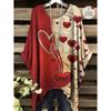 Damen T-Shirts Regenbogen gestreift Herzmuster Rundhals-Tees Vintage Asymmetrischer Saum Rundhals-Oberteile Vielseitige Lockere Damenbekleidung