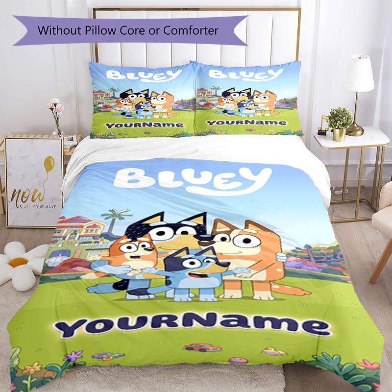 Bluey 112 Customize your name Bedding Set Breathable Duvet Cover with Pillowcases Home Decoration Birthday Gift
