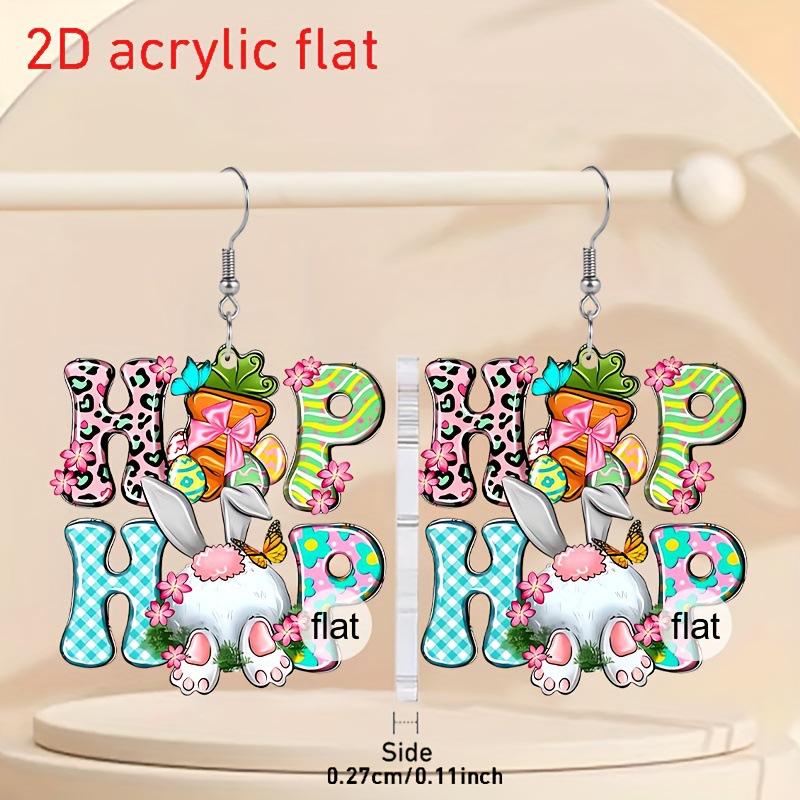 Cross-border new Happy Easter English letter earrings 2D flat acrylic creative versatile rabbit earrings