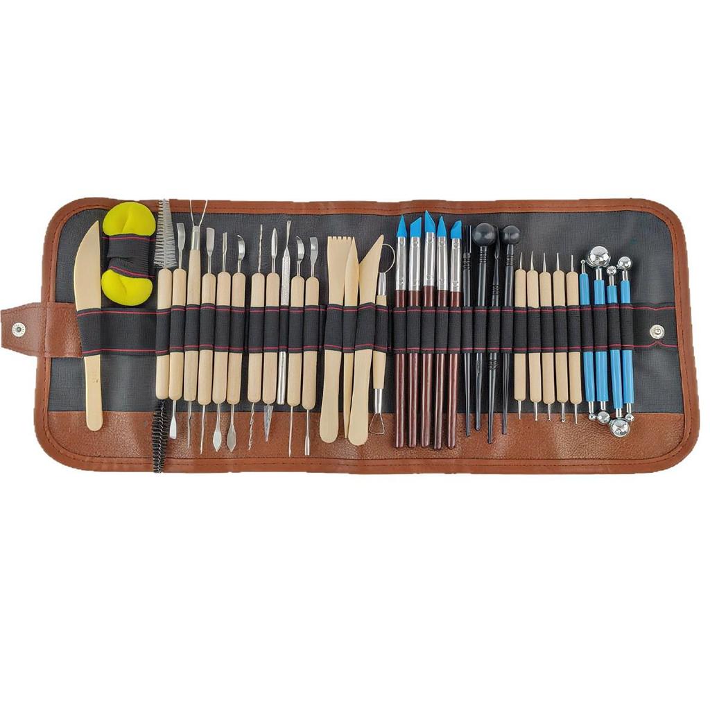 36-Piece Pottery & Sculpture Tool Set with Roll-Up Bag