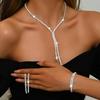 4 PC Exquisite Necklace Earrings Bracelet Jewelry Set Sparkling Crystal Necklace Set  Women