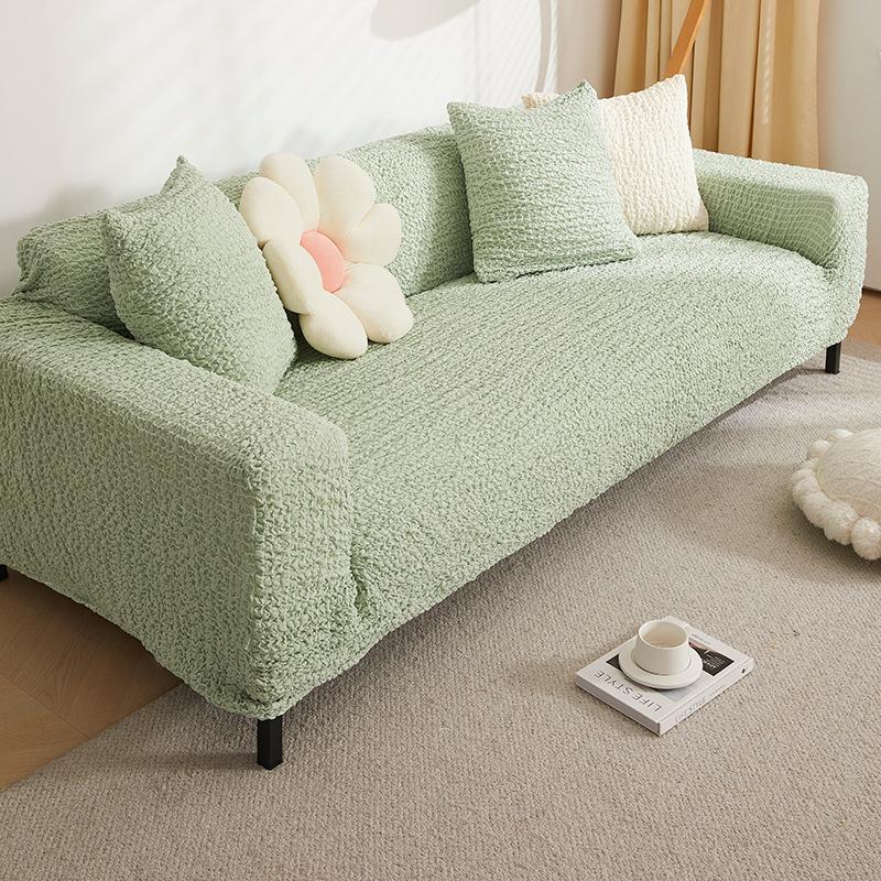 Husă de Sofa Seersucker Verde Proaspăt Universală pentru Toate Sezoanele Husă Dintr-o Bucată Complet Înfășurată Anti-Zgârieturi Sofă Elastică