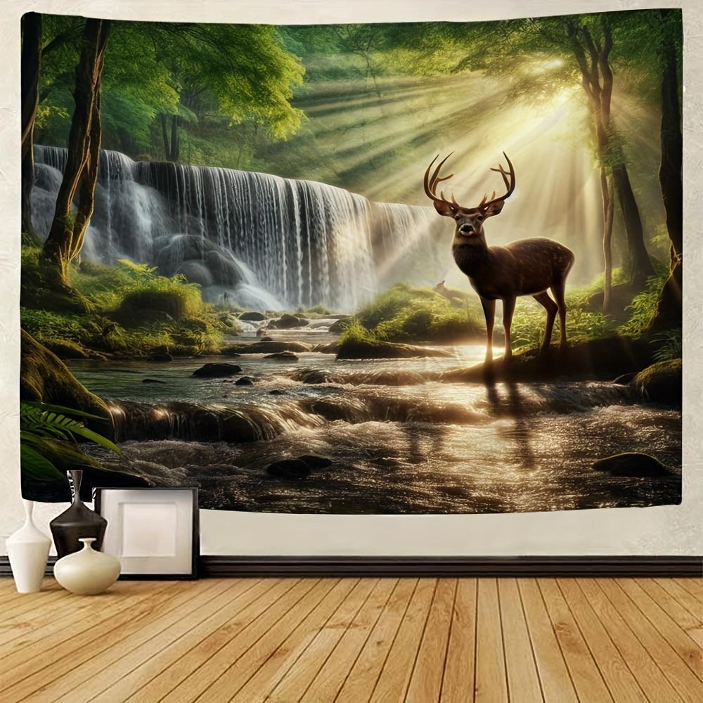 

Vibrant Polyester Sunshine Forest Waterfall & Deer Tapestry Wall Hanging for Living Room, Bedroom, Office, Home Decor, Party Dec 40x60cm