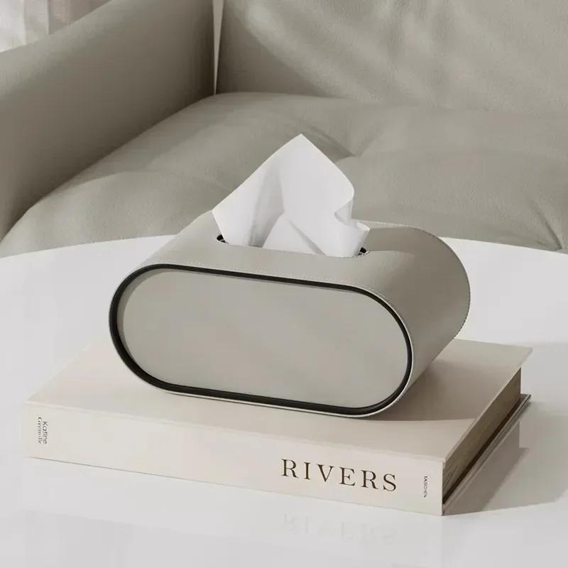 Tissue Box Paper Box Light Luxury Living Room Creative Toilet Paper Case Leather Bedroom Desktop Napkin Storage Box Organization