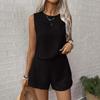 Women's Sleeveless Lace Panel Top and Shorts Two-Piece Summer Set