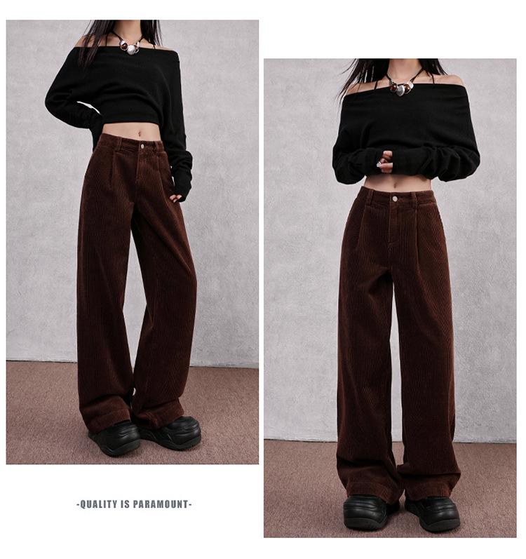 Women's High-Waisted Corduroy Straight-Leg Pants - New Autumn Loose Slimming Drape Design