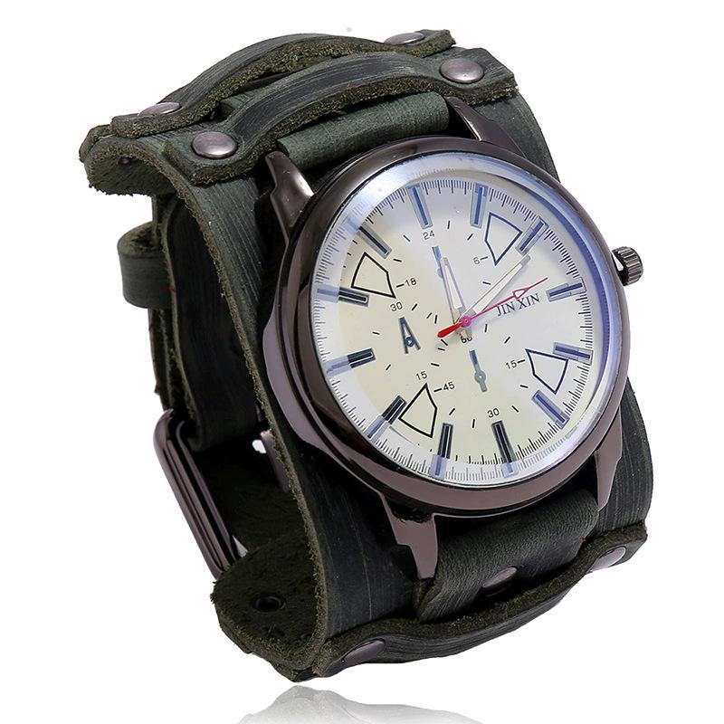 Retro Style Adjustable Cowhide Bracelet Watch - Trendy Unisex Accessory