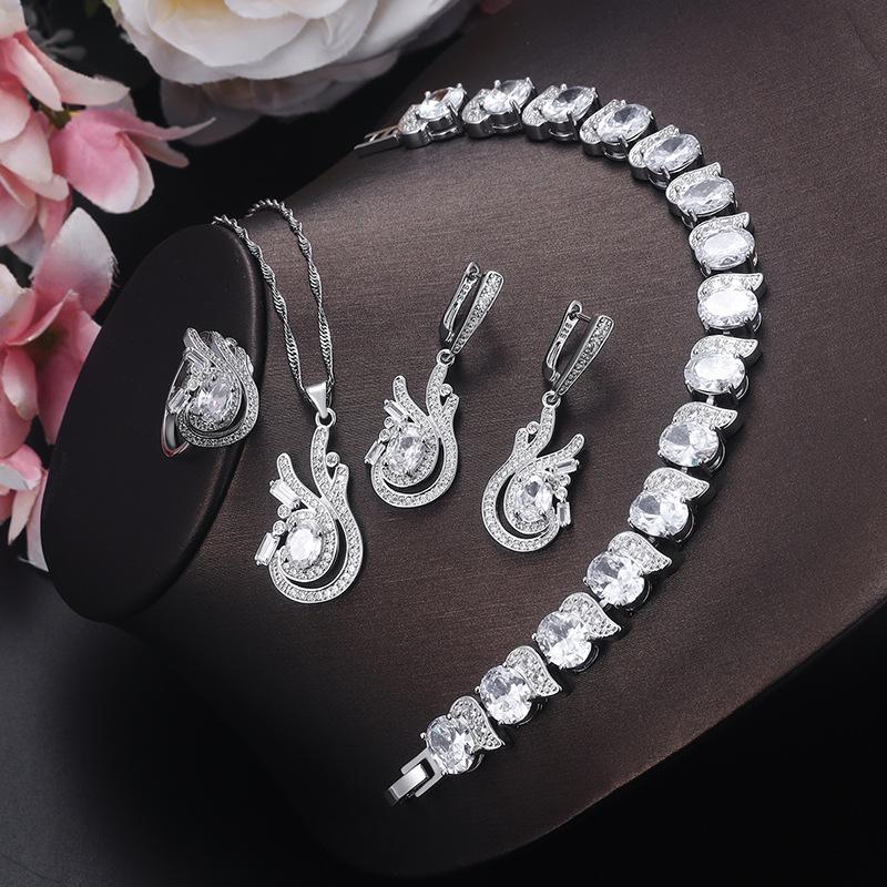 High End Top of The Ine Four Piece Set Inlaid with Big Ruby Jewelry Set Ring Bracelet Necklace Earrings