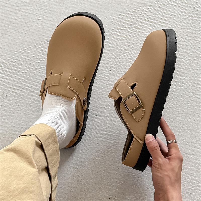 

Новые мужские тапочки ниша манго голова низкий верх полу-шлепанцы ленивый человек одна педаль сумка голова шлепанцы мужские 44 коричневый