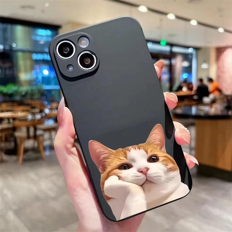 Cute Chubby Cat Pinch Cheek Cartoon Art Phone Case for iPhone 17 16 15 14 13 12 11 Series Pro Max Plus Double Layer Protection
