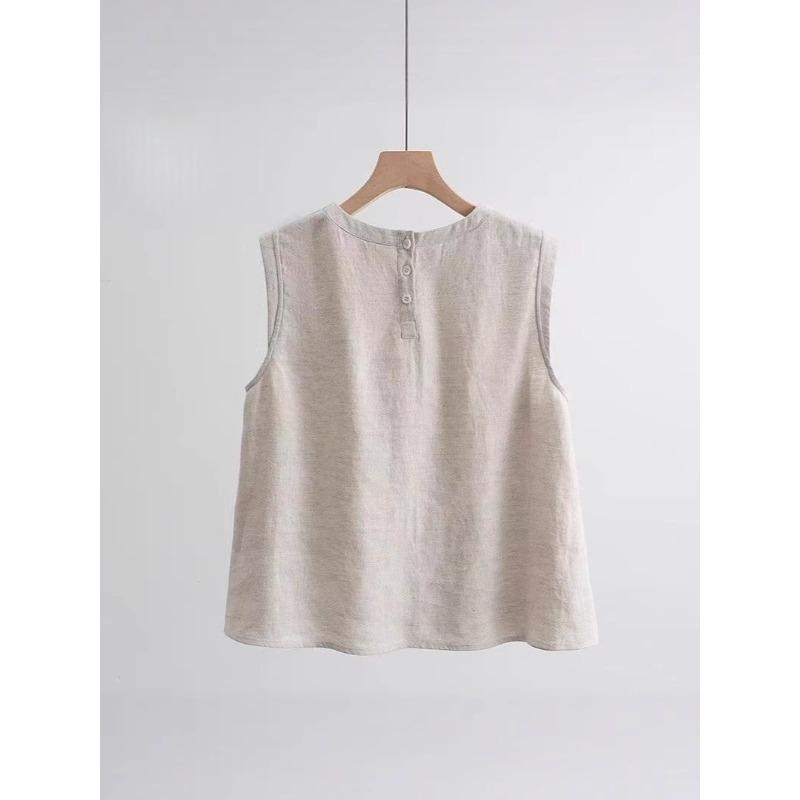 Cotton and Linen Shirt Women's Summer Sleeveless Blouse Women's Loose All-match Linen T-shirt Bottoming Linen Vest