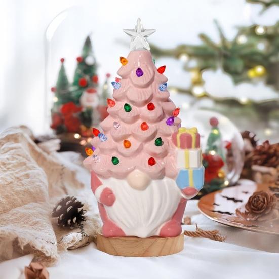 5 Inch Lighted Christmas Gnome Decorations Resin Faceless Old Man Christmas Tree Small Prelit Gnome Figurine with Multi-colored Lights
