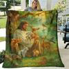 Jesus and Animal Pattern Flannel Blanket, Hypoallergenic Fabric, Digital Print, Suitable for All Seasons, MultiPurpose, Fashionable Style, Perfect Gif