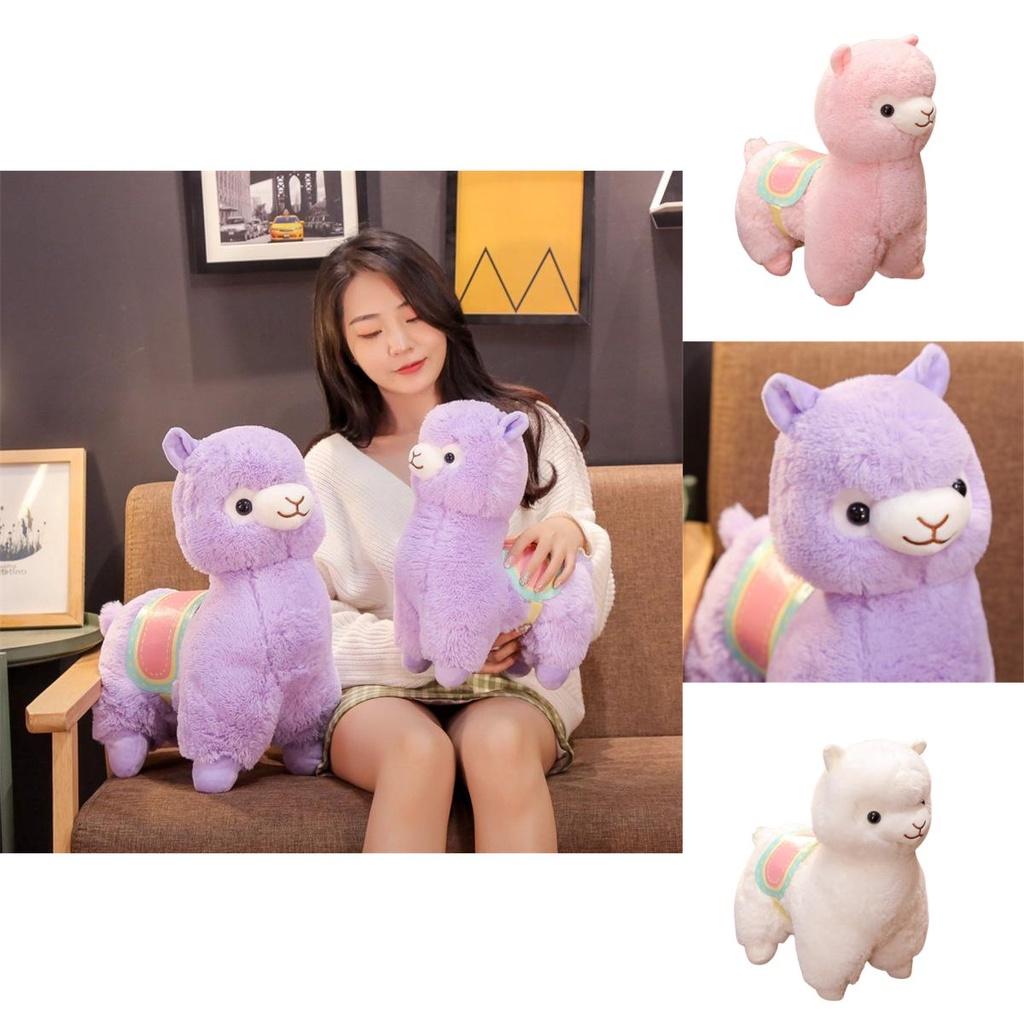 Peluche Grande y Lindo de Alpaca para Niñas, Suave y Abrazable, Muñeco de Cordero Relleno con Relleno de Algodón PP para Dormir o Abrazar, Rosa, Blanco y Morado