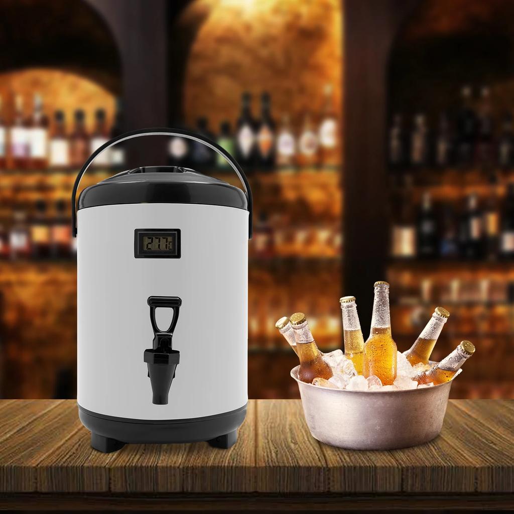 Heißgetränkespender, Isolierter Trinkspender aus Edelstahl, 8 Liter Fassungsvermögen mit Thermometer, 2,11 Gallonen Weißer Trinkbehälter