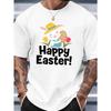 European Size Men's Easter Bunny & Egg Print Short Sleeve T-Shirt - Lightweight Breathable Round Neck Summer Top with Rabbit & Egg Pattern