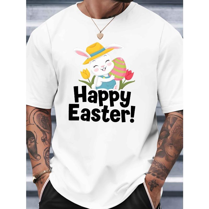 

Мужская футболка с коротким рукавом, европейский размер, с принтом Пасхального кролика и яиц - Легкий дышащий летний топ с круглым вырезом с узором из кроликов и яиц S белый