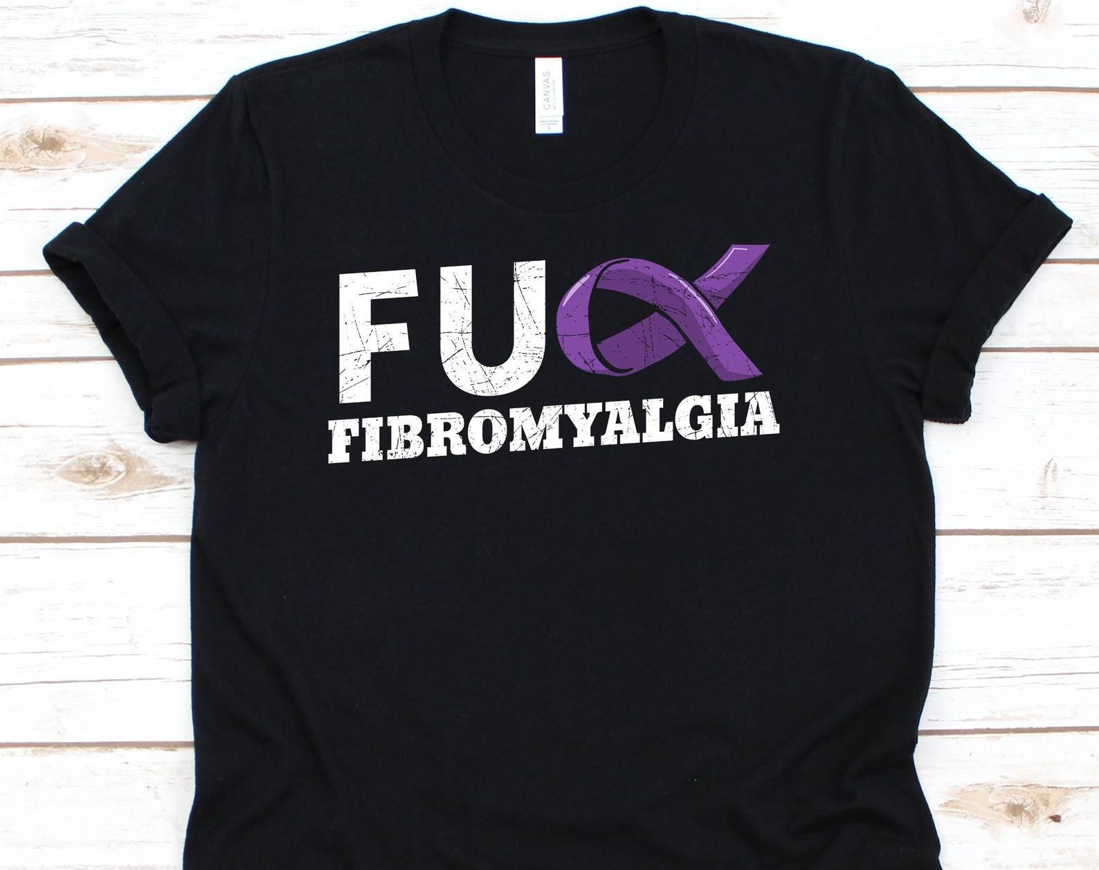 Fuck Fibromyalgia Shirt, Fibro Awareness Gift For Fibromyalgia Warrior Fighter Survivor, Fibromyalgia Ribbon Tshirt For Men Women L