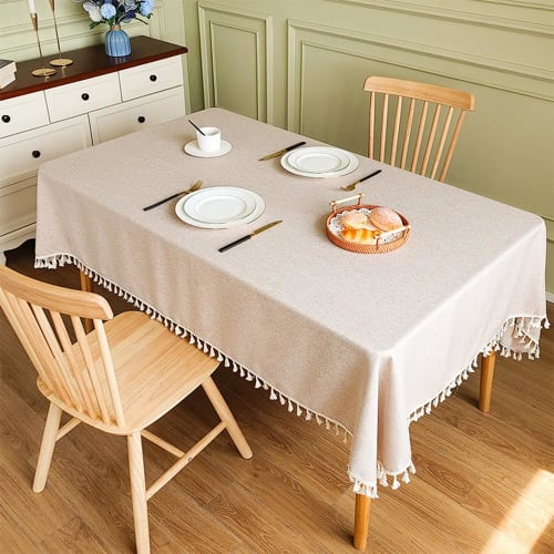 Rectangular Tablecloth/Table Cover, 80*120cm, with Fringe, Heat-Resistant, Non-Slip, Stain-Resistant, Dining Mat/Kitchen Mat (Beige)