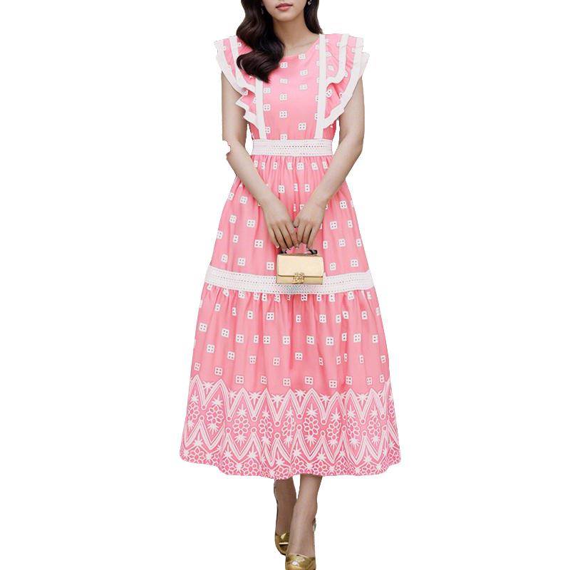 ZANZEA Women Casual Round Neck Loose Ruffles Sleeve Summer Long Dress