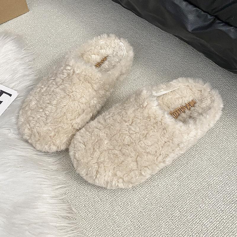 Thick-soled Lamb Wool Slippers Women's Autumn and Winter Wear 2025 New Korean Version of Internet Celebrity Height-increasing Muffin Bag Head Ha