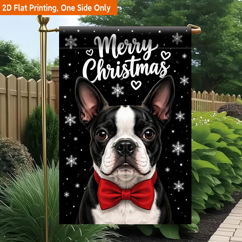 2D Flat, 2D Flat Printing Garden Flag 1pc, Merry Christmas Dog Snow Durable Single-Sided Print Yard Flag, Garden & Home Holiday Decoration, 29.97x44.9