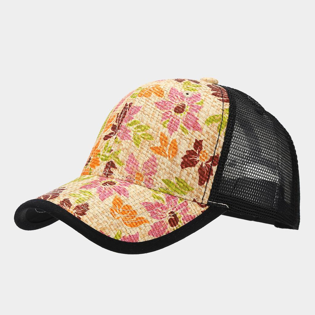 

Elegant Summer Straw Printed Cap For Adults Adjustable Sunshade Breathable Sun Hat For Commuting StyleE