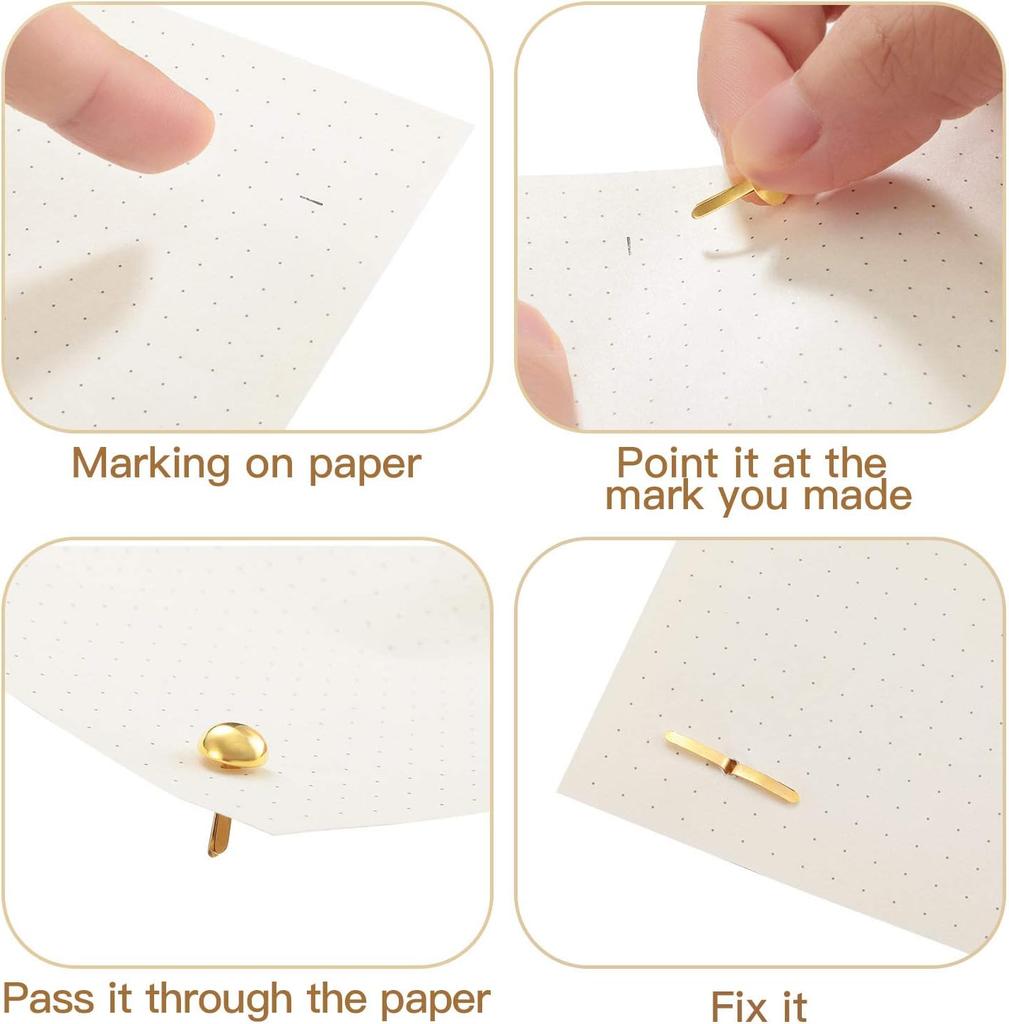 100 Pcs Brads for Paper Crafts Metal Round Brass Paper Fasteners for Craft Art Crafting School DIY Supplies,Golden.
