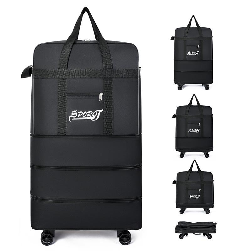 Bagaglio da stiva pieghevole extra-large con espansione multistrato, tessuto Oxford, ruote universali, borsa da viaggio leggera.