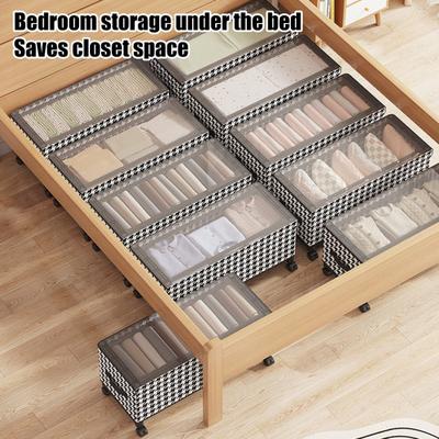 Under Bed Storage Bin with Wheels Dust-Proof Under Bed Organizer with Transparent Lid Rolling Metal Drawer Organizer for Clothes Blankets Shoes