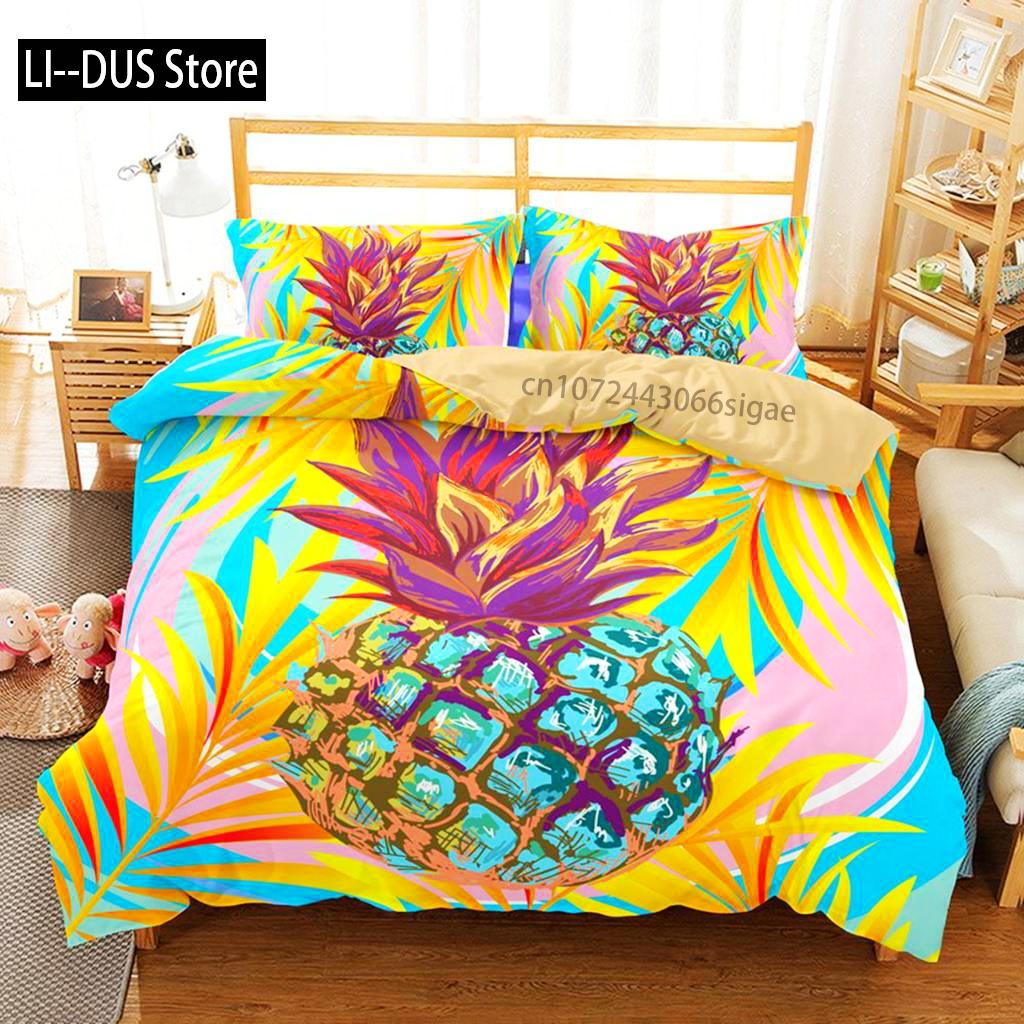 Set Copripiumino Ananas Misura Queen Microfibra Bambino Colorato Ananas Set Biancheria da Letto Singolo Tema Frutta Hello Summer Copripiumino