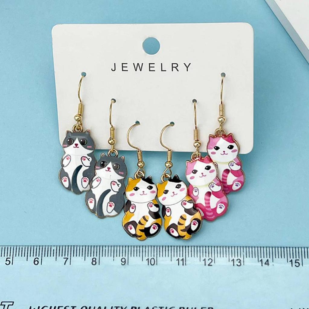 3 Pairs Unique Animal Earrings Set Hanging Tail Cat Ear Rings Women Girls Ears Accessory Fashionable Ear Studs Ornament