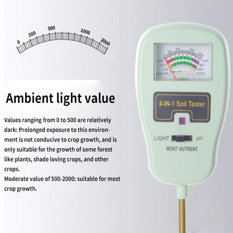 Soil MoistureMeter, 4 In 1 Soil Tester, SoilMoisture/Light/Nutrients/Acidity Meter for Gardenings, Lawn, FarmingS