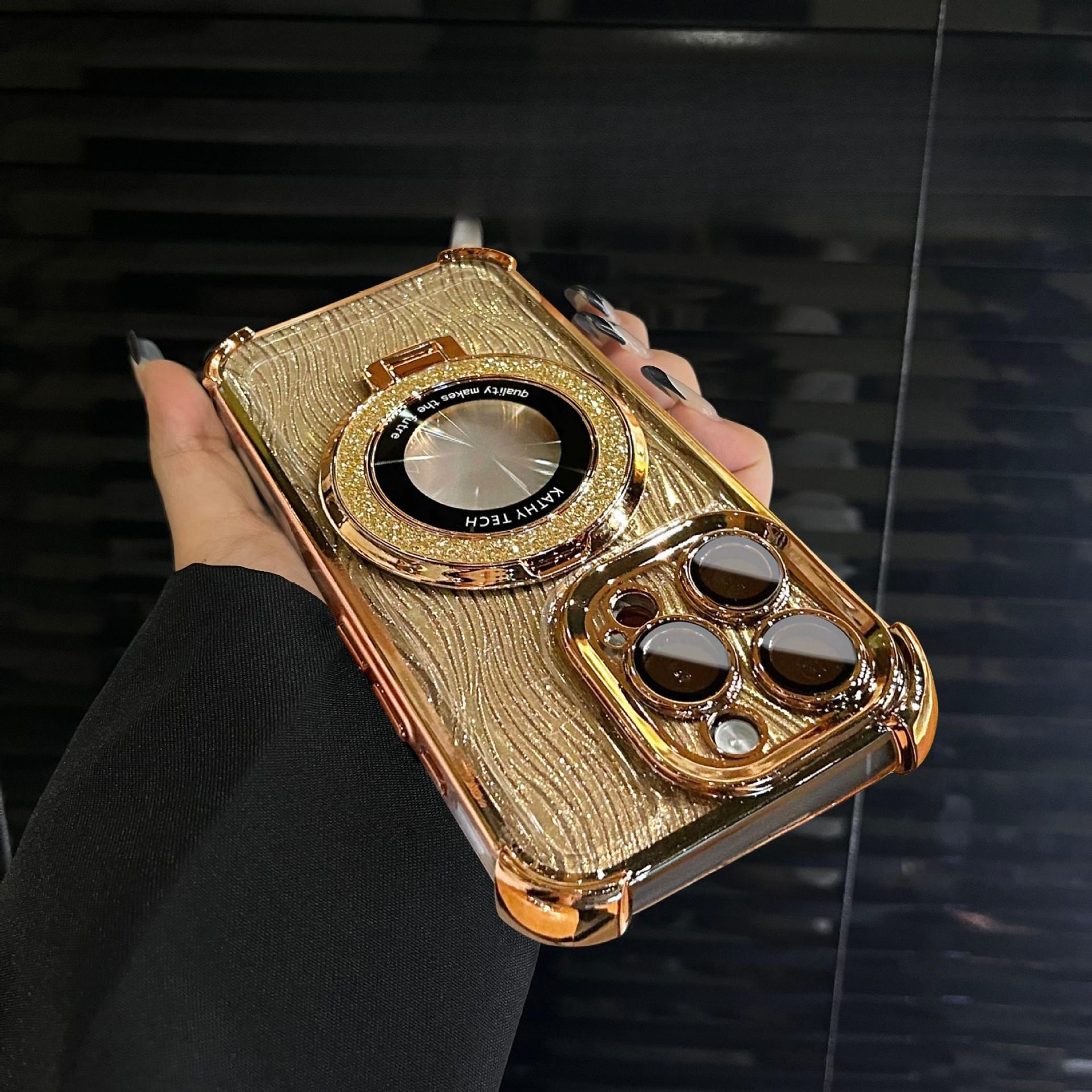 

Подходит для чехла для телефона iPhone16 с гальванизированной магнитной подставкой, противоударный чехол-подушка безопасности Apple 15Promax 14/13 iPhone16