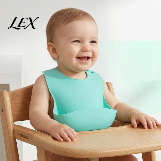BPA Free Silicone Bibs Baby Bib, Waterproof Soft Adjustable Feeding Durable Skin Friendly Supplies Large Pocket Food Catch Bib for Babies And Toddlers