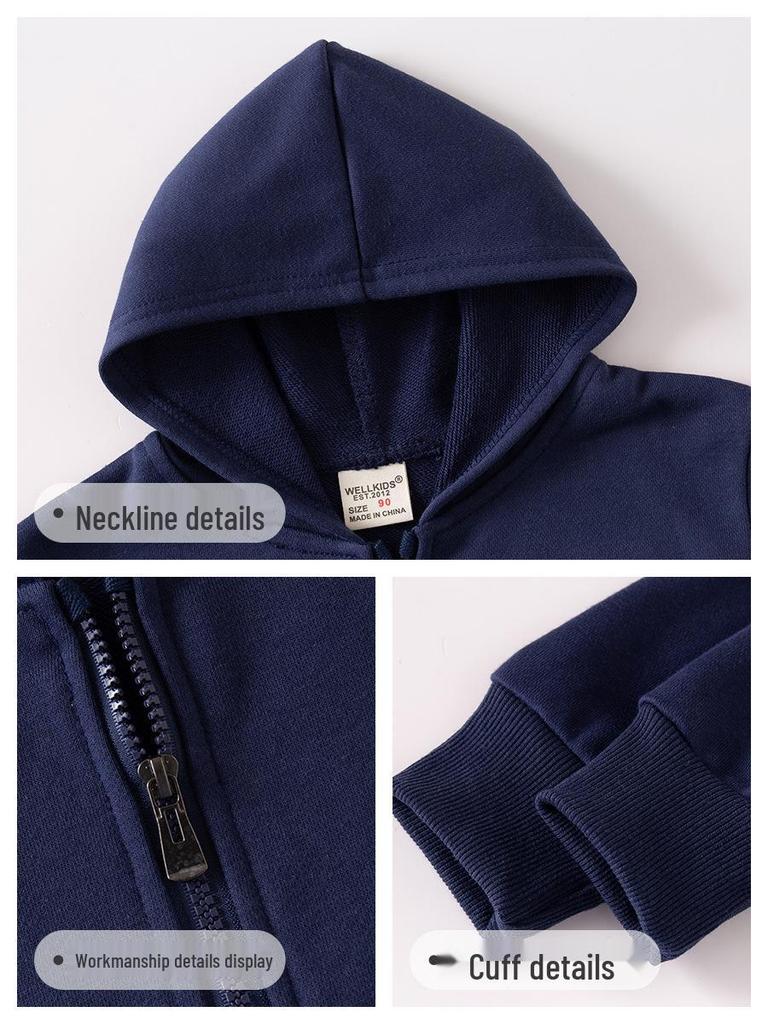 Kids' 2025 Hooded G Letter Zip-Up Jacket - Solid Color Korean Style Sweatshirt