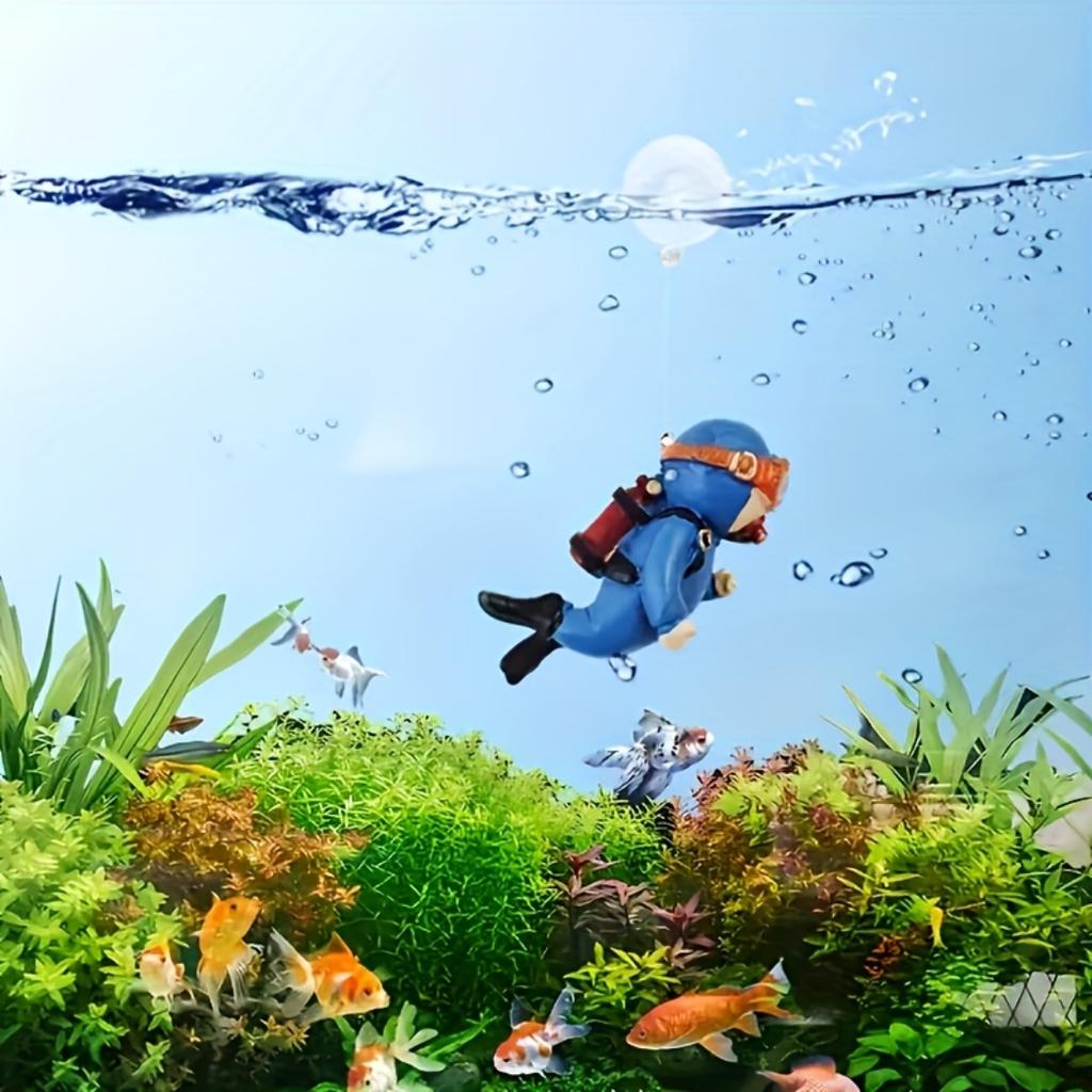 2Pcs Floating PVC Cute Scuba Diver Aquarium Decor Orange Blue Interactive Fish Tank Accessories Colorful Underwater Ornament