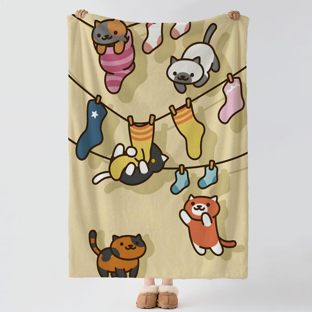 Game N-Neko Atsume-e Throw Thick Comfort Flannel Quilt, Multi-scene Use Indoor Outdoor Daily Nap