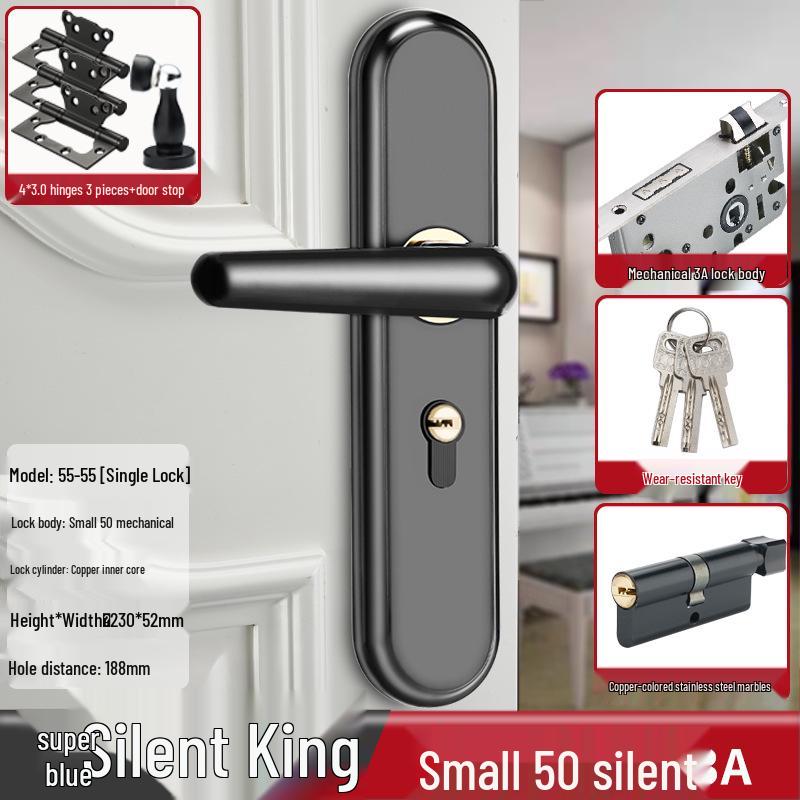 Univerzální magnetický černý vnitřní zámek kliky dveří pro dřevěné dveře ložnice